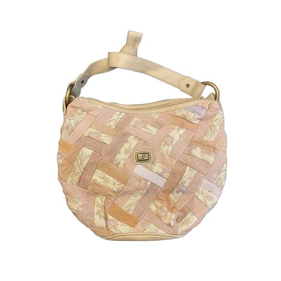 Vintage 80s 90s Apri Woven Tapestry Shoulder Bag Tan Brown Retro - Picture 1 of 11